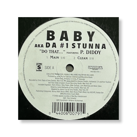 Baby AKA Da #1 Stunna* Feat. P. Diddy ‎– Do That ...12" single